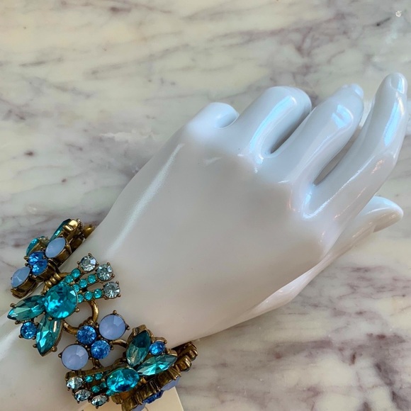 Blue Crystal Wide Statement Bracelet Cuff - Picture 2 of 7